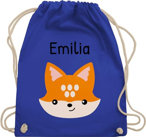 Turnbeutel Rucksack - Süßer schlauer Fuchs - Unisize - Royalblau - personalisierte geschenke mädchen beutel stoffbeutel kindergarten name personalisieren kinder juterucksäcke personalisierter