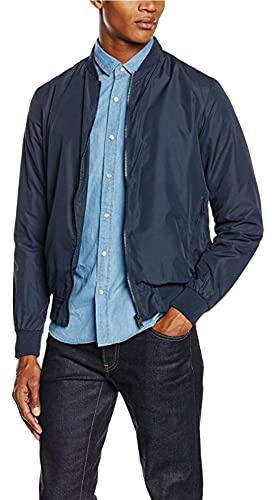 BRAVE SOUL Mens Bomber Jacket Smart Casual Full Zip Up Long Sleeve 100% Polyester Outdoor Jacket for Men, Navy Colour, Size- XL