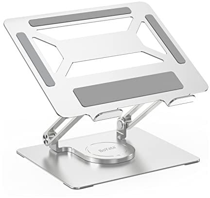 BoYata Laptopständer für Schreibtisch, Verstellbarer Computerständer mit 360° Drehbarer Basis, Ergonomischer Faltbarer Laptop Riser Halter Kompatibel mit MacBook Pro/Air, Laptops bis 17 Zoll-Silber