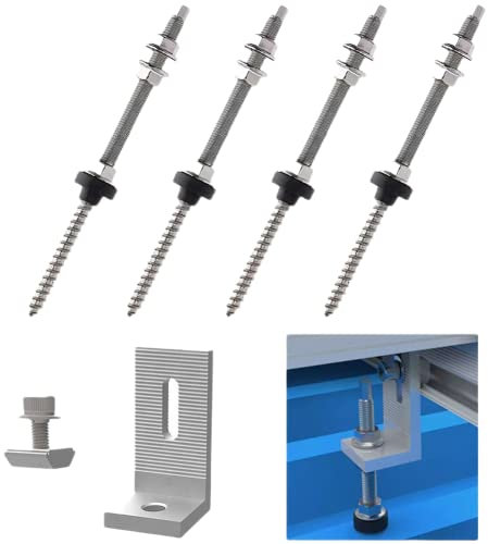 4x Stockschraube mit Adapterblech M10 x200mm, Edelstahl Solar PV Befestigung Solarmodul Dichtung Sperrzahnmuttern, Zubehör für Photovoltaik- Solarbefestigung auf Gebäudedächer