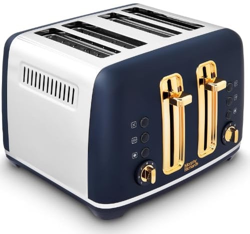 Morphy Richards Accents 4 Slice Toaster, Soft Gold Collection, Variable Browning, Removable Crumb Tray, Cord Storage, Non-slip, 2200W, Navy, 242045
