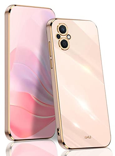 BORYA Coque pour Oppo Reno 8 Lite 5G (Oppo Reno8 Lite), Antichoc Très Mince Premium Souple Silicone TPU Bumper Housse, Élégant Bord Or électrolytique Luxe léger Anti-Chute Étui, Rose