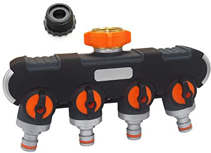 LINZI 4 Way Garden Hose Splitter Outdoor Utility Water Tap Divider 3/4 to 1/2 Four Channel Water Tap Distributor Connector for Garden Irrigation Hoses
