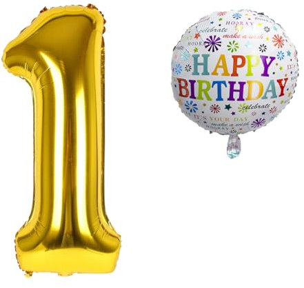 Luftballon 1. Geburtstag • XXL Riesen Folienballon SET • 101cm + 45 cm Ballon + 5M Deko Band • Folienballon 1 • Helium geeignet • Wiederverwendbar • Geburtstagsdeko Jungen Mädchen Ballon Zahl Ballon 1