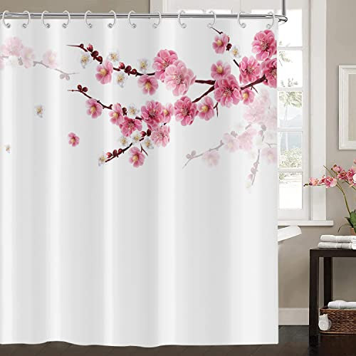 Hnmdmyi Rideau de Douche Fleurs de Cerisier 180x200, Rose Japonais Style Asiatique Sakura Art, Imperméable Tissu Polyester Lavable pour Baignoire