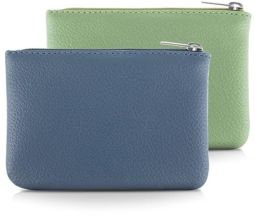 simarro 2 Stück Kleines Portemonnaie Damen, Leder Mini Geldbörse Klein Portemonnaie Coin Purse Münzgeldbörse Münzbeutel Schlüsseletui Woman Wallet Mini Geldbeutel für Damen (Blau Grün)