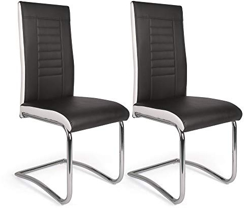 Mingone Stühle Esszimmer Schwingstuhl Freischwinger Stühle Kunstleder Küchenstuhl Gepolsterter Stuhl mit Hoher Lehne Esszimmerstühle für Küchen Besprechungsräume Restaurant (2er Set, Schwarz)