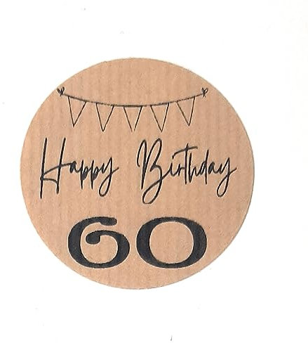 TODOKRAFT - 50 etichette adesive Happy Birthday per 60 anni, rotonde, adesive