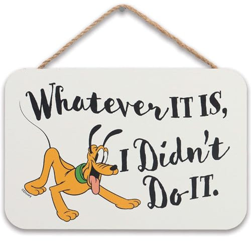 Disney Pluto I Didn't Do It Hängende Holz-Wanddekoration – lustiges Pluto-Schild für Kinderzimmer, Spielzimmer oder Kinderzimmer