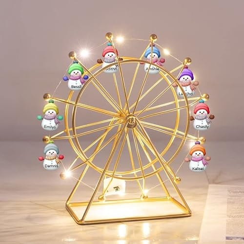 ASD Jewerly Personalisierte Name Schneemann Familie Riesenrad LED Nachtlichter Schneemann Weihnachtsschmuck Dekorationen, benutzerdefinierte Vintage Tischplatte Weihnachtsdekoration
