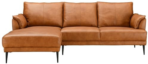 Furnhouse Soul L-Form Ecksofa Ledersofa Links Cognac Braun – Hochwertiges Echtleder Sofa – Skandinavisches Design, Taschenfederkern, Metallfüße, Ottomane, Modern & Elegant für Wohnzimmer