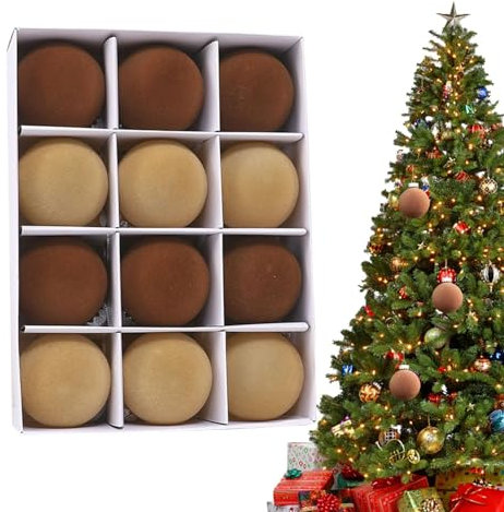 Eteslot 12 Stück christbaumkugeln samt - weihnachtskugeln samt grün - neutrale Oaklanes-Hängeornamente aus cremefarbenem Samt – Geschenke