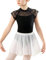 Happy Cherry Ballettanzug Mädchen Ballett Trikot mit Rock Kurzarm Kinder Baumwolle Ballettkleidung Tanzbody Teen Turnanzug Gymnastikanzug mit Spitze Schwarz 13-14 Jahre