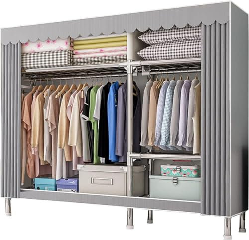 Kleiderschrank Tragbarer Kleiderschrank Aus Segeltuch, Stoffschrank, Faltbarer Kleiderschrank-Aufbewahrungsorganisator Mit Kleiderstange, für Schlafzimmer, Wohnzimmer, 148x46x173cm