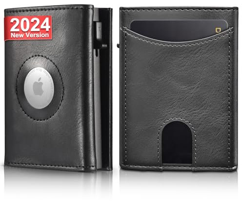 DOMIPHIE Airtag Wallet Portmonee Herren - Airtag Geldbörse mit RFID Schutz, Slim Wallet Geldbörse für 8+ Karten Pop Up-Mechanismus Und Magnetschalter (Airtag Nicht im Produkt Enthalten)