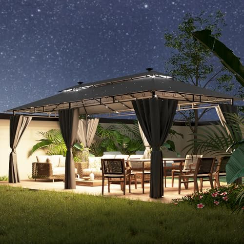 Devoko Tonnelle de Jardin 3x6m, Imperméable, Deluxe, Exterieur, Métallique, Pergola pour 8-10 Personnes, Gris
