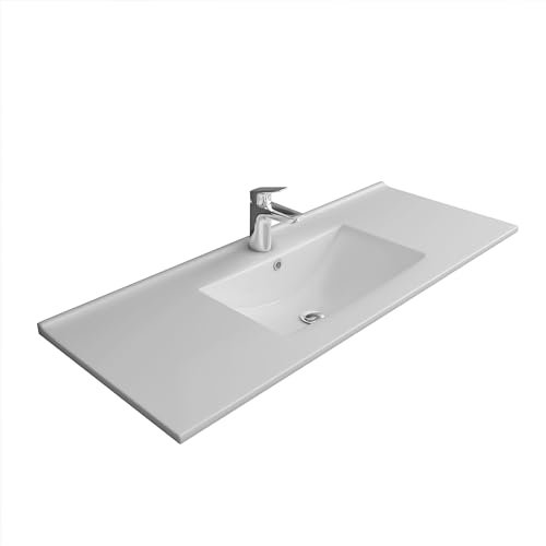 Alpenberger Waschbecken Badezimmer Waschtisch | Einbauwaschbecken Aufsatzwaschbecken Eckig | Waschplätze Gäste WC Waschbecken 100 cm Breit | Handwaschbecken mit Keramik Versiegelung Nano