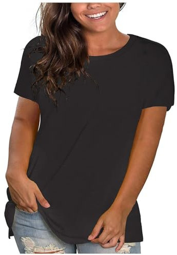 KOG Damen Tshirt Sale Damen Shirt Basic Mode Motiv Bekleidung Sommer Kurzarm Kleidung Teenager Pullover Fashion Baumwolle Blusen & Tuniken Rundhals Elegant Tshirt Gutschein Schwarz L