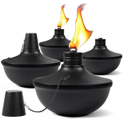 FAN-Torches 4-Pack Upgraded Tabletop Torches, 24 oz Citronella Torch Lights, Refillable Torch with Wicks, Covers, and Funnel Included - Ideal for Garden, Patio, Deck, Yard, Party, Landscape
