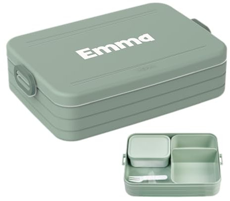 Mepal Brotdose mit Namen To Go - Personalisierte Bento Lunchbox- Für 4 Sandwiches oder 8 Brotscheiben - Brotbox Erwachsene - BPA-frei & Spülmaschinenfest - 1500 ml - Large - Nordic sage