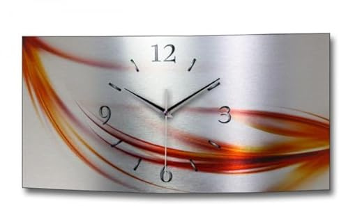 Kreative Feder Abstrakt Designer-Wanduhr aus gebürstetem Aluminium in Zwei Größen mit leisem Uhrwerk (Abstrakt Rot, Quarzuhr 50x25cm)
