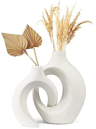 WIAZZLUK Lot de 2 Vase Pampa en Esthétiquement Blanc pour Décoration, Moderne, Vases Polygone, Vase Blanc Ceramique Decoratif