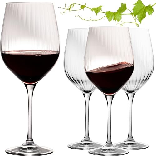 IMPERIAL Rotweingläser 450ml 'London' Set 4-Teilig geriffelte Weingläser aus Crystalline Glas Universalweingläser