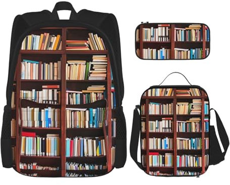 Dwrepo 3PCS Backpack Set with Lunch Bag Pen Box Books Travel Backpack Large Capacity Laptop Backpack for Men Women Casual Daypacks Lunch Box Pen Case 3 in 1 Set, Black, One Size, Travel Backpacks,