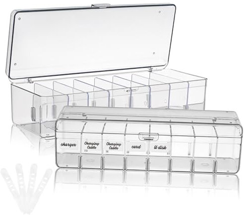 CAXUSD 2stücke Kabelbox-Organizer Mit Mehrfachgitter-Design Wasserdichtem Kunststoffmaterial Abnehmbarem Deckel Und Abgerundeten Kanten Für Aufbewahrung Von Ladekabeln Datenkabeln Und