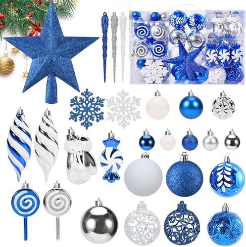 130 Stück Weihnachtskugel Ornamente Set,Christbaumkugeln Glitzer,Kunststoff Weihnachtsbaumkugeln Box mit Aufhänger,Christbaumkugeln Kunststoff,Weihnachtsbaumschmuck und -schmuck