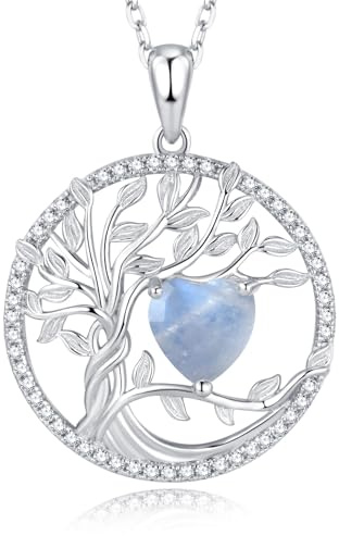 Womens Sterling Silver Birthstone Necklace Tree Of Life Pendant Jewellery | 12-Month Gemstones,Birthday Anniversary Mothers Day Christmas Fine Jewellery Gifts for Women Wife Mother Her,Adjustable Chain