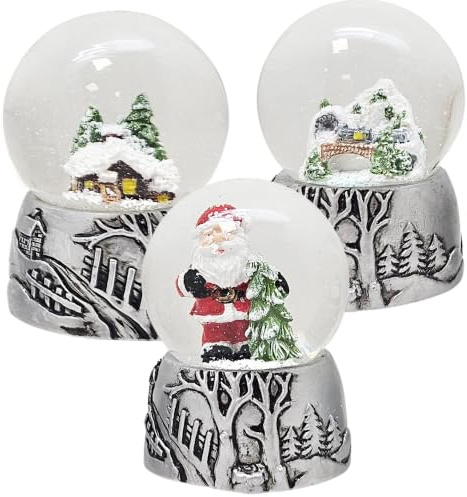 3 süße Mini-Schneekugeln Winter und Weihnacht | Durchmesser 45mm - Sockel weiß Nostalgie | 20264abc