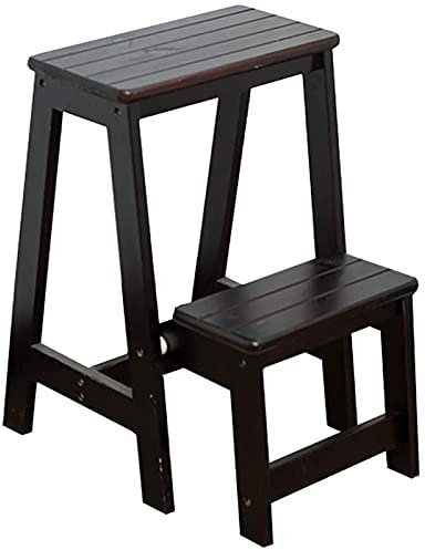 JFUNANQH Household Goods 2 Steps Folding Step Ladder Wooden Ladder, Home Interior Stair Step Stool, Wooden Kitchen Step Chair/Black
