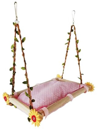 Milageto Vogelkäfig-Hängematte, Sittich-Hängemattenständer, Holzübung, hängendes Vogelbett, Vogelstangen, Käfigspielzeug für Aras, Nymphensittiche, Rosa