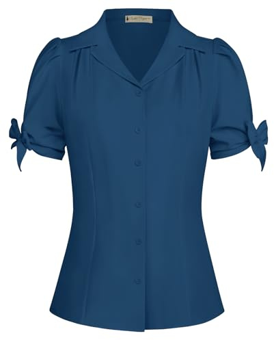 Belle Poque Ladies Blouses Tops Casual Lightweight Puff Short Sleeve Shirts Navy Blue M