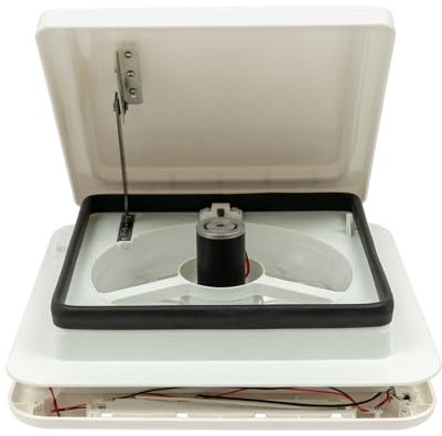 Queeucaer Ventilatore da tetto con ventole 30 m³/minuto 12 V, apertura a 10 lamelle con coperchio bianco con illuminazione