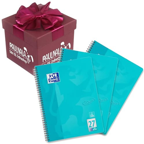 Oxford Collegeblock Touch A4 plus, liniert mit Doppelrand, 90 g/m², 80 Blatt, Türkis inkl. Überraschungsgeschenk von Paulnala.de (3, Türkis)