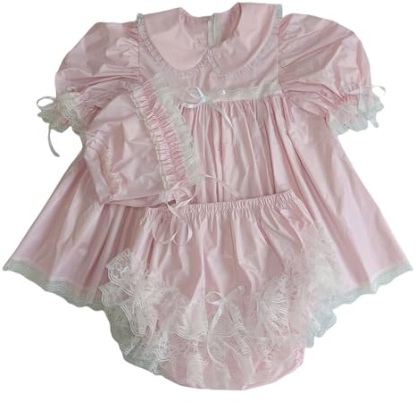 Haian Robe de style Sissy en PVC rose personnalisé pour adulte avec bonnet assorti et ensemble bloomers