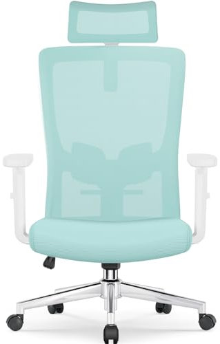 Airchros Bürostuhl Ergonomisch mit Verstellbarer Lendenwirbelstütze, Armlehnen und Kopfstütze, Drehstuhl Bürostuhl 150 kg, Schreibtischstuhl Chefsessel Wippfunktion bis 135°