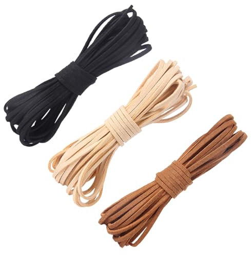 JEYORZY 3 Pezzi Cordino in Pelle, Corda in Pelle per Collana, Cordoncino per Braccialetti, Corda di Cuoio, Vintage Corde in Pelle, 10 m x 3 mm, per Braccialetti Collane Bracciali Fai(3 Colori)