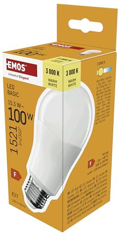 EMOS - LED-Lampe BASIC A60 - E27 Sockel - Warmweiß - 1521 lm - 15,3W (Ersatz für 100W Glühbirne) - Lebensdauer 20 000 Stunden - Abstrahlwinkel 200° - CRI min. 80