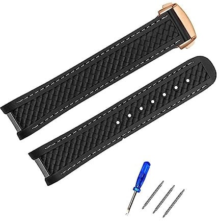 yaponuk 20mm Waterproof Rubber Watch Strap Accessories For Omega Seamaster 300 220/210 Series Watch Silicone Strap Men(Blackwhite Rose Gold)