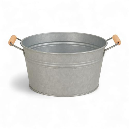 LIVLIG Zinkwanne ø40cm I Vielseitige Blechwanne, Pflanzkübel, Gartenteichwanne, Flaschenkühler 30L I Ideale Gartendeko & Deko Gartenparty I Silber