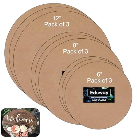 Eduway Rund MDF-skiva (12 tum, 8 tum, 6 tum) 3 vardera |för Mandala, Lippan, hartskonst och hantverk, 4 mm tjock, Pof 6 premium kartongmaterial för konstnärer, konst & hantverk - hård utskärning i små