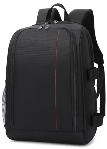 Kommodum - Zaino Fotografico Professionale per Reflex, 45x30x20cm, Borsa Fotografica Imbottita Impermeabile Grande per Fotocamera 3-4 Obiettivi, Laptop fino 15.6 (Nero-rosso)