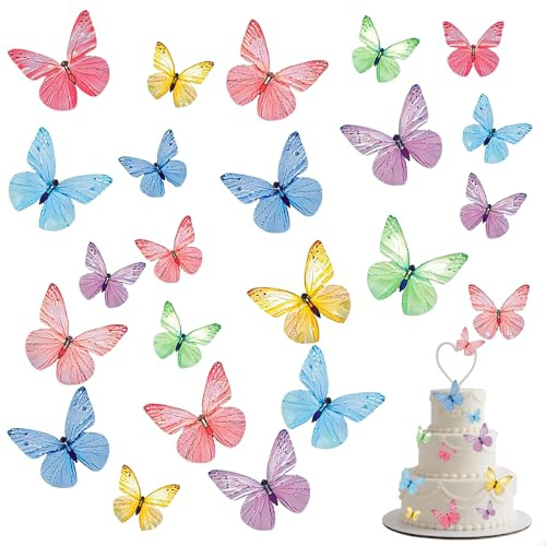 72PCS Essbare Schmetterlinge für Torte Essbare Schmetterlinge für Torte Schmetterling Deko Geburtstag Ssbare Tortendeko Schmetterling Bunt,Kuchen Deko Essbar for Birthday Party