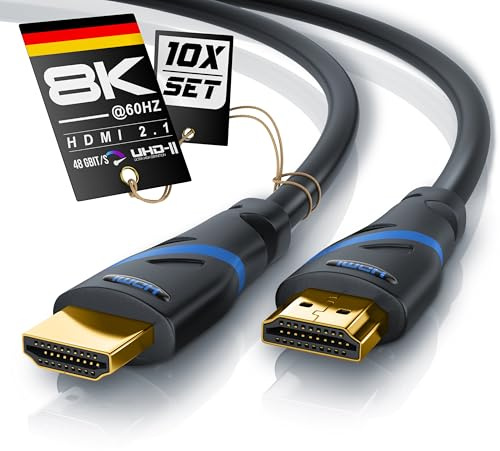 CSL - 5m 10er-Pack 8k HDMI Kabel 2.1 - zertifiziertes Kabel 4k@120Hz 8k@60Hz, UHD II Ultra High Speed Ethernet 48Gbps HDMI 2.1 16k / 2.0 4k, HDR 10+ eARC 3D VRR HDCP 2.2&2.3 Gaming TV PS5 Xbox