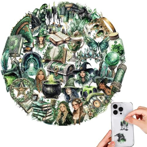 Aufkleber Set 50 Stück Fantasy Hexe Sticker transparentes PET wasserfest dekorative Aufkleber für Journal Handy Fahrrad Scrapbook Laptop Koffer Alltag Geschenk
