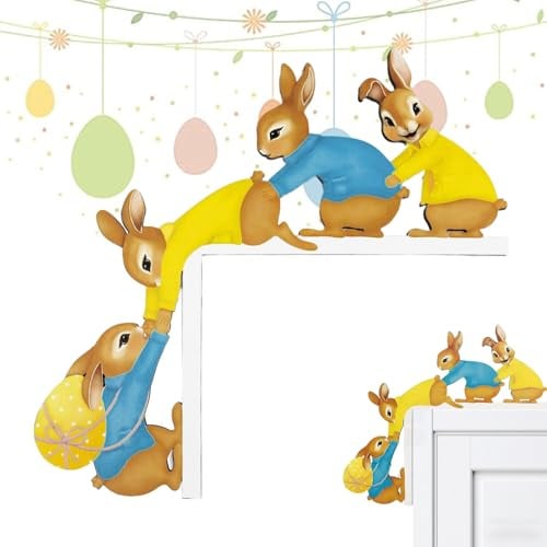 GIUSOBG Decorazione Coniglietto Pasquale Double Face con Adesivo Schiuma, Porta Ovetti Pasquali Pasqua Decorazioni Casa per Porta Finestra Camino Frigorifero