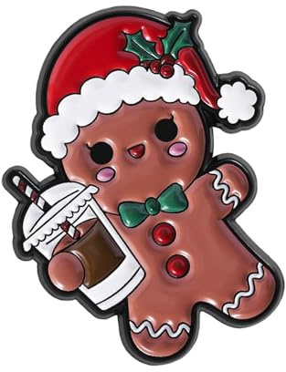 Brosche mit Weihnachtsmotiv und Schleife, Lebkuchenmotiv, festlicher Schmuck, Party-Outfit, Accessoire, Anstecknadel für Weihnachten, Eine Größe, Wie beschrieben